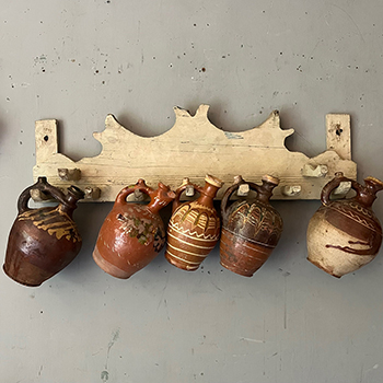 Antique Pine Pot Rack in Original White 