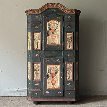 Charming Folk Painted Marriage Cupboard with Urns Cornucopia amp Flowers