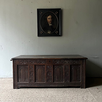 Early Oak Coffer with Carved Front