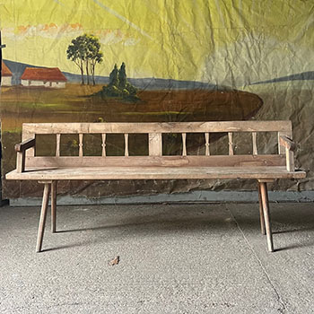 Primitive Folk Art Bench in Natural Wood