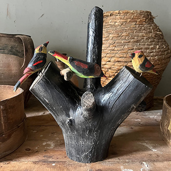 Rustic Sculpture with Painted amp Carved Birds