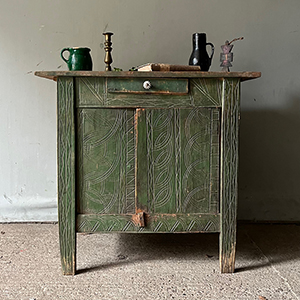 Shepherds Carved Hutch Table in Original Green