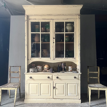 Tall Country House Glazed Pine Dresser in Original White