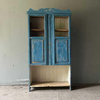 Two Door Glazed Cupboard in Original Blue Paint